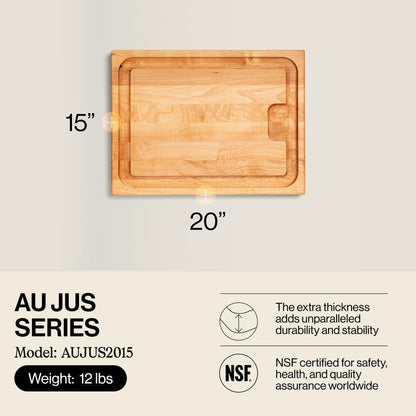John Boos Au Jus Maple Wood Cutting Board with Juice Groove, 20" x 15" x 1.5"