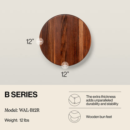 John Boos Walnut Wood Edge Grain Round Cutting Board for Kitchen, 12" x 1.5"