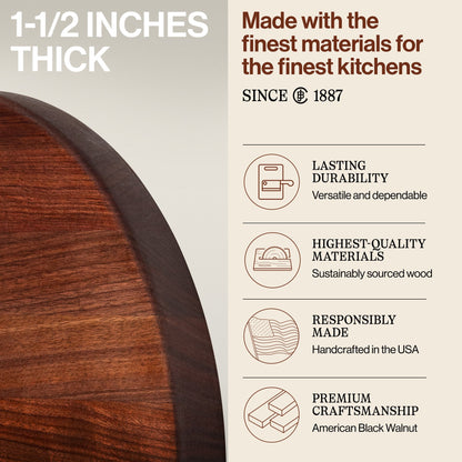 John Boos Walnut Wood End Grain Round Cutting Board for Kitchen,18" x 18" x 1.5"