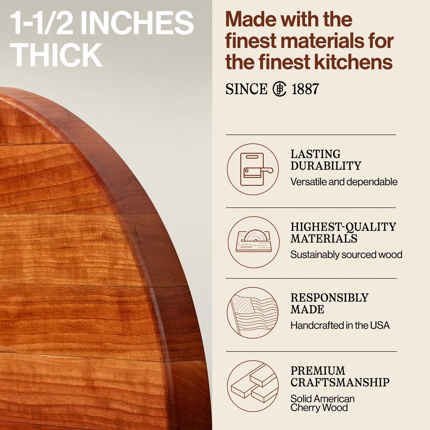 John Boos Cherry Wood End Grain Round Cutting Board for Kitchen,18" x 18" x 1.5"