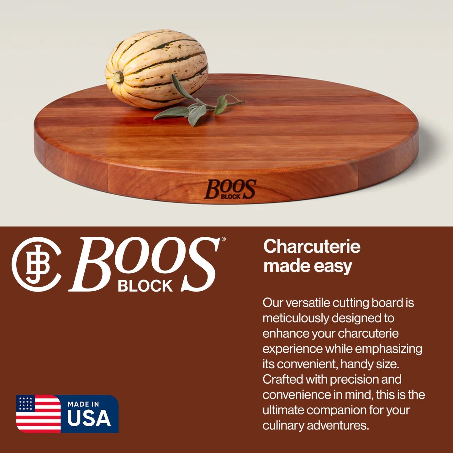 John Boos Cherry Wood End Grain Round Cutting Board for Kitchen,18" x 18" x 1.5"