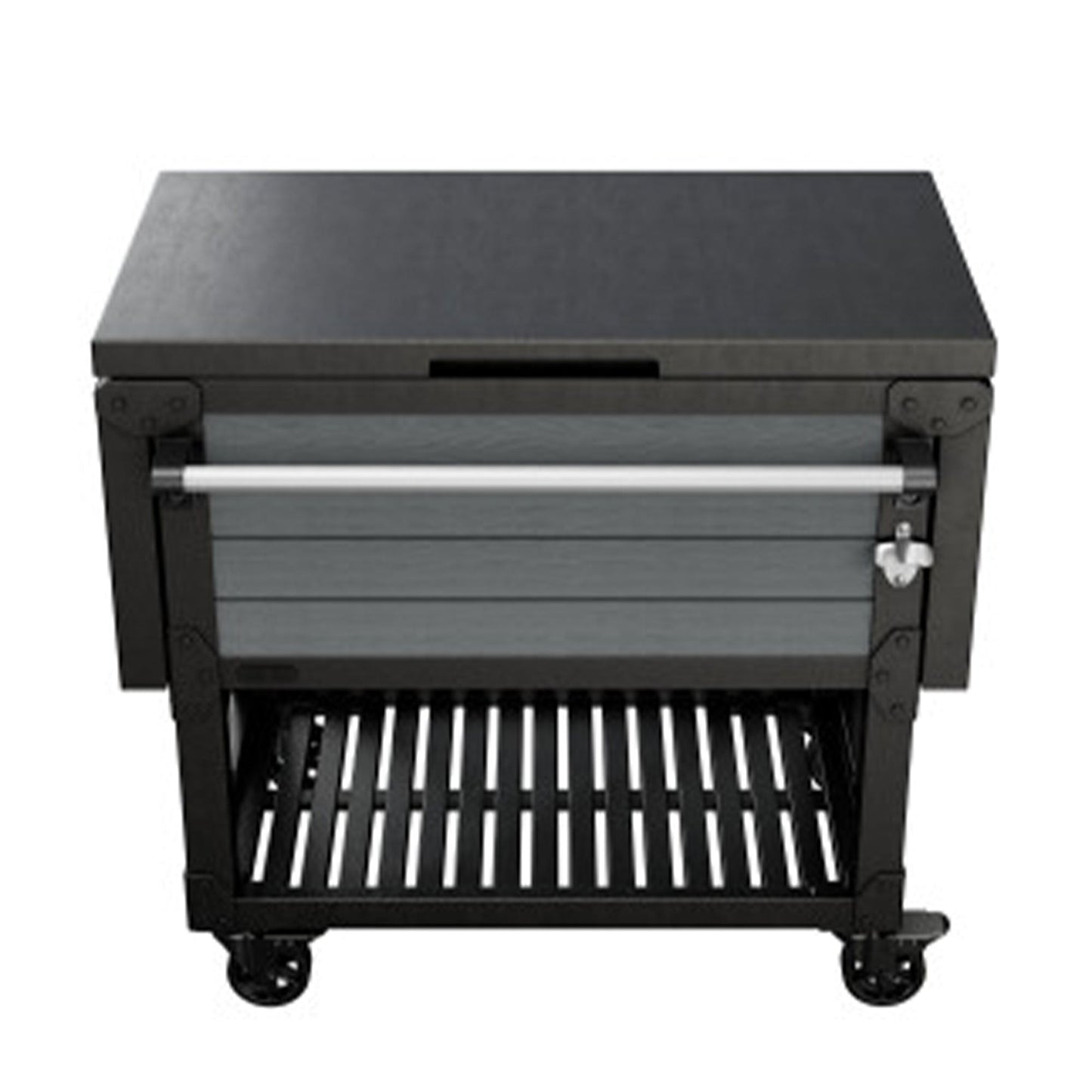 Keter Outdoor Patio Cooler Chest, 89.8 Qt Beverage Bar Cart w/ Wheels, Graphite