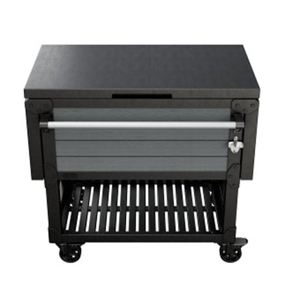 Keter Outdoor Patio Cooler Chest, 89.8 Qt Beverage Bar Cart w/ Wheels, Graphite