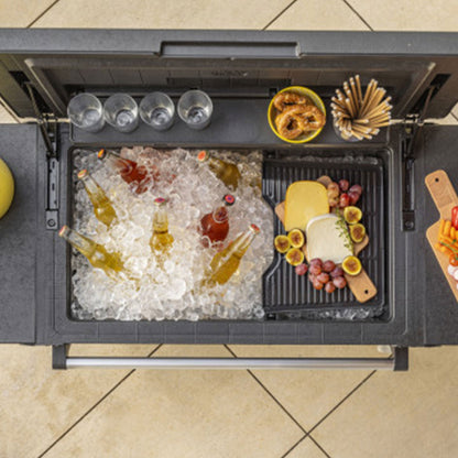 Keter Outdoor Patio Cooler Chest, 89.8 Qt Beverage Bar Cart w/ Wheels, Graphite