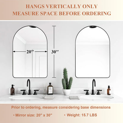 ANDY STAR 20 x 30 Inch Arched Wall Mounted Vanity Mirror with Steel Frame, Black