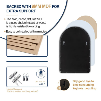 ANDY STAR 20 x 30 Inch Arched Wall Mounted Vanity Mirror with Steel Frame, Black