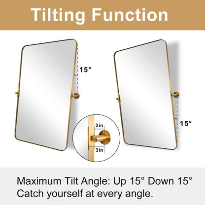 ANDY STAR Modern 22x34" Rectangular Wall Hanging Bathroom Mirror, Brushed Gold
