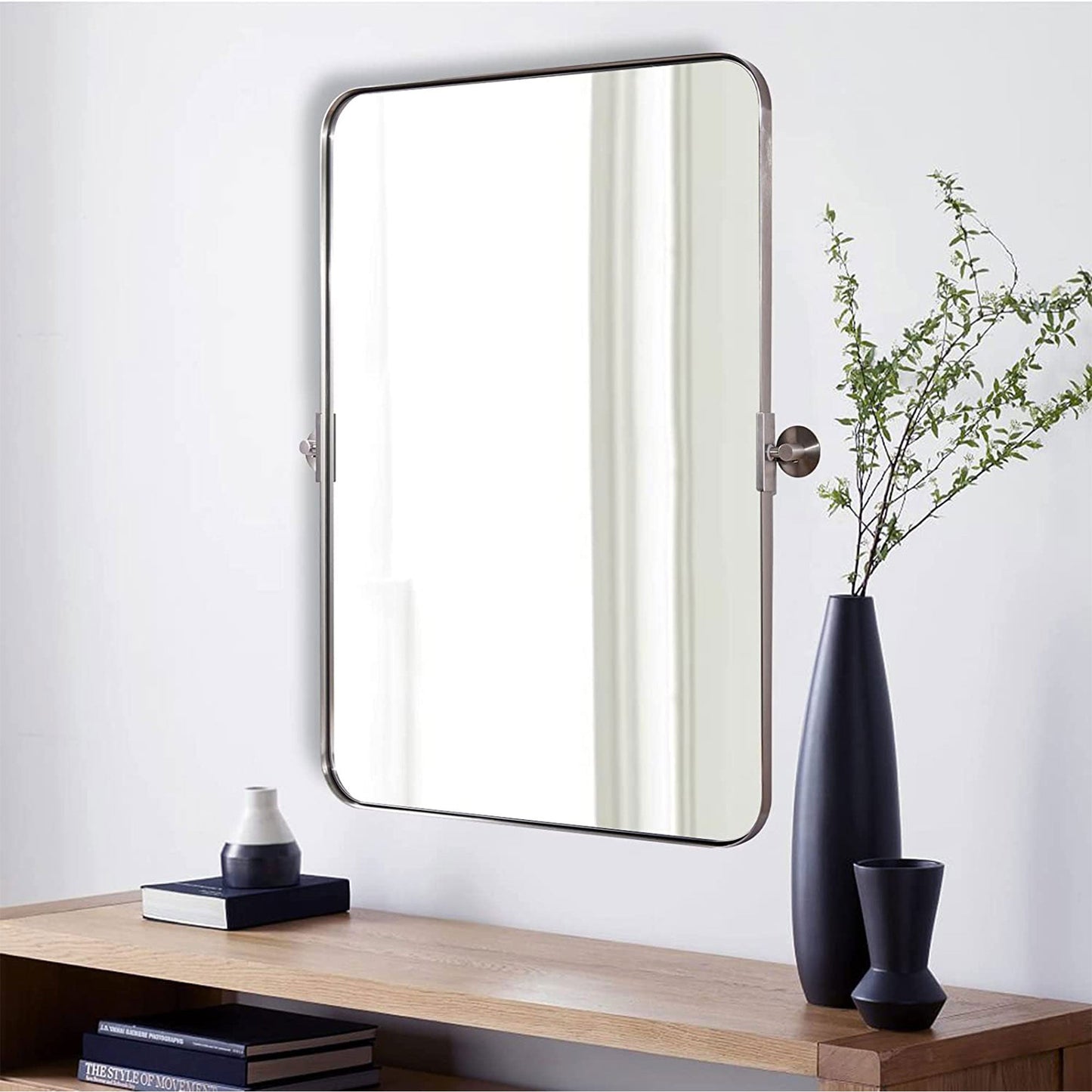 ANDY STAR Modern 22x34" Rectangular Wall Hanging Bathroom Mirror, Brushed Gold