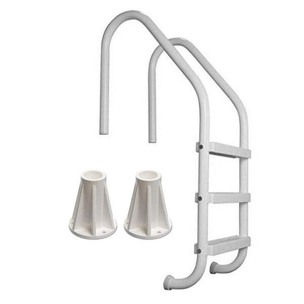 Saftron 3 Step Inground Pool Ladder & 6 In Ladder Surface Mounting Base, 2 Pack
