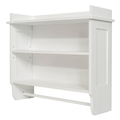 Redmon Contemporary Country Floating Wooden Wall Shelf with Towel Bar, White