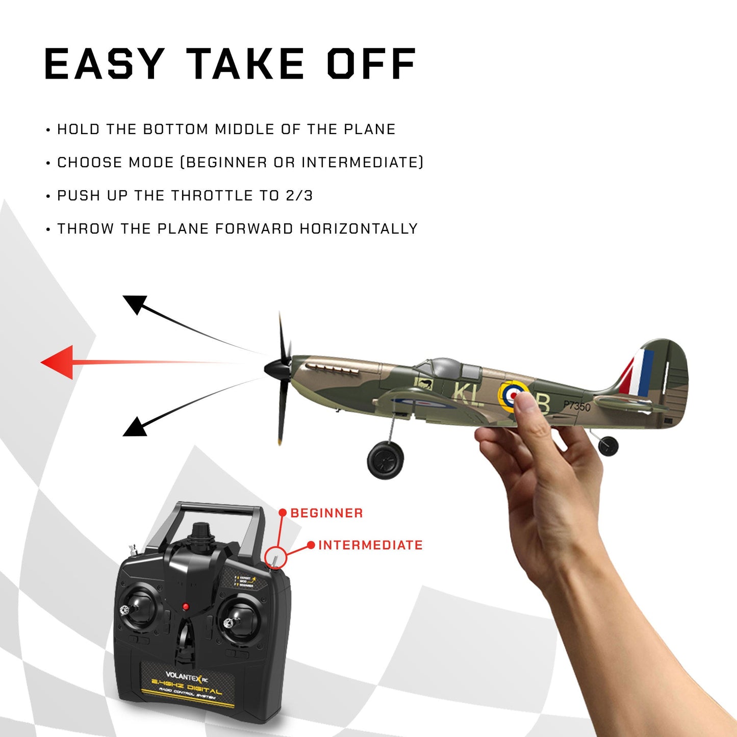 VOLANTEXRC 4-CH Spitfire One Key Remote Control Airplane with Xpilot Stabilizer