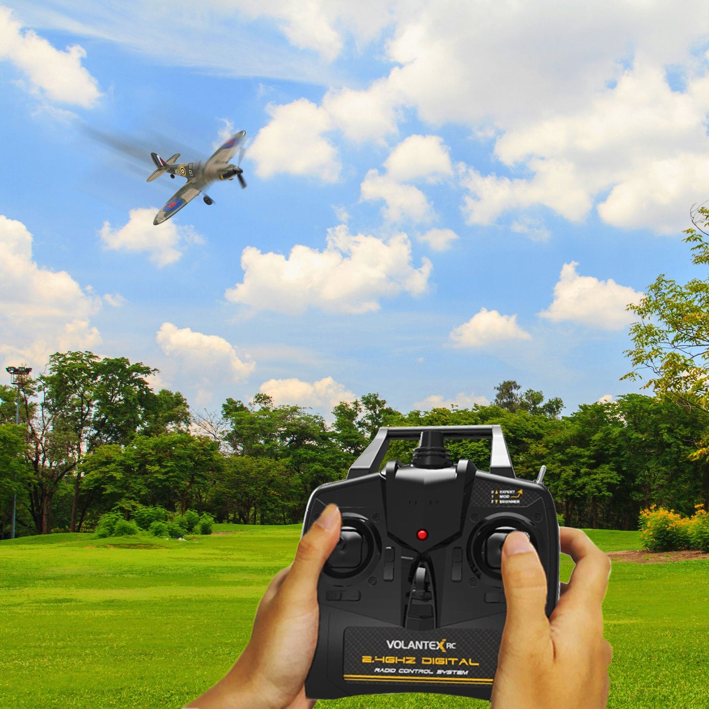 VOLANTEXRC 4-CH Spitfire One Key Remote Control Airplane with Xpilot Stabilizer