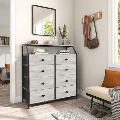 REAHOME 8 Drawer Wood Top Storage Dresser w/ 2 Drawer Organizers, Dark Taupe