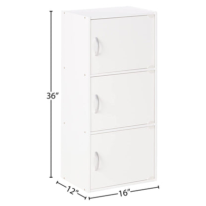 Hodedah 3 Door Enclosed Multipurpose Storage Cabinet for Home and Office, White