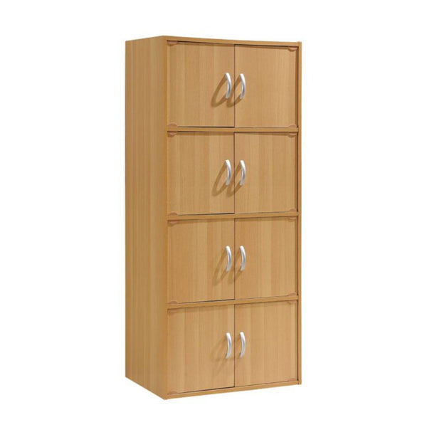 Hodedah 8 Door Enclosed Multipurpose Storage Cabinet for Home and Office, Beech