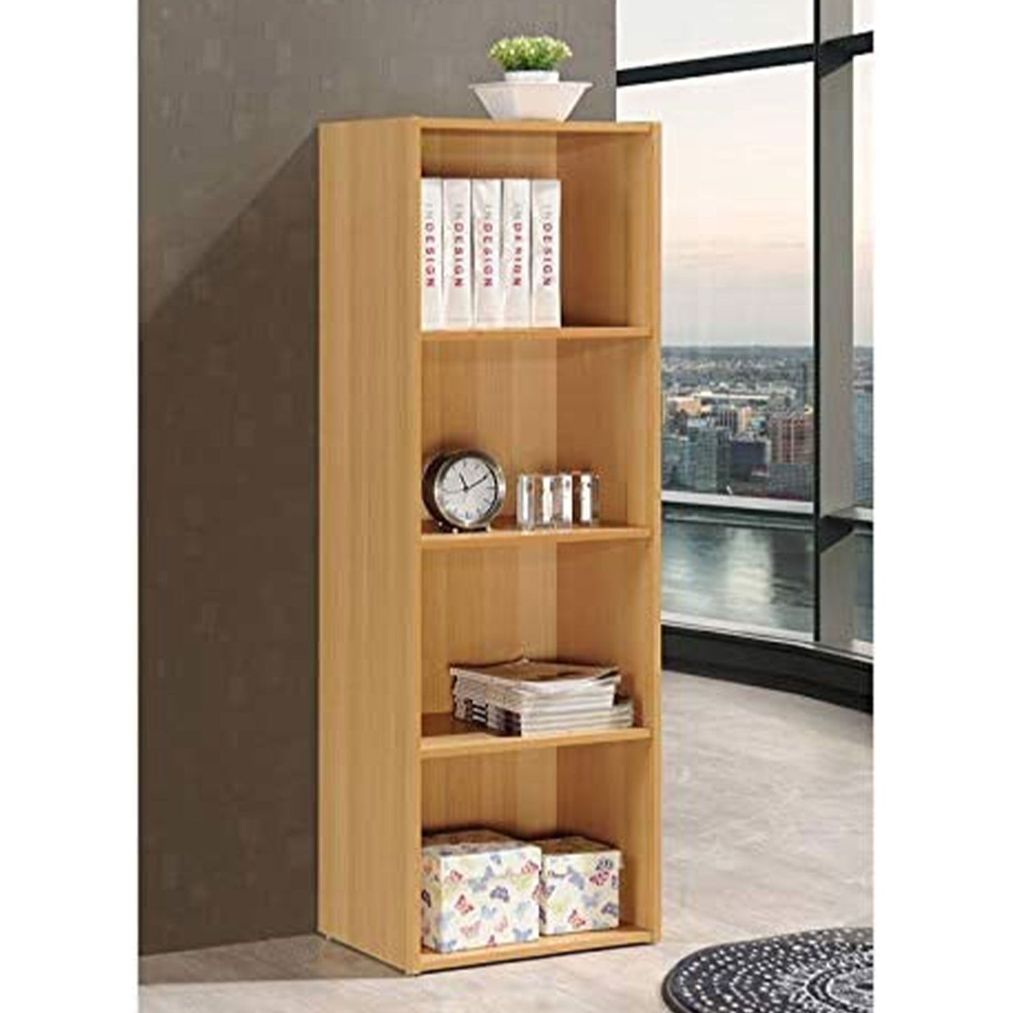 Hodedah 12 x 16 x 47 Inch 4 Shelf Bookcase and Office Organizer, Beech Finish