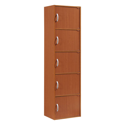 Hodedah 5 Shelf Home and Office Enclosed Organization Storage Cabinet, Cherry