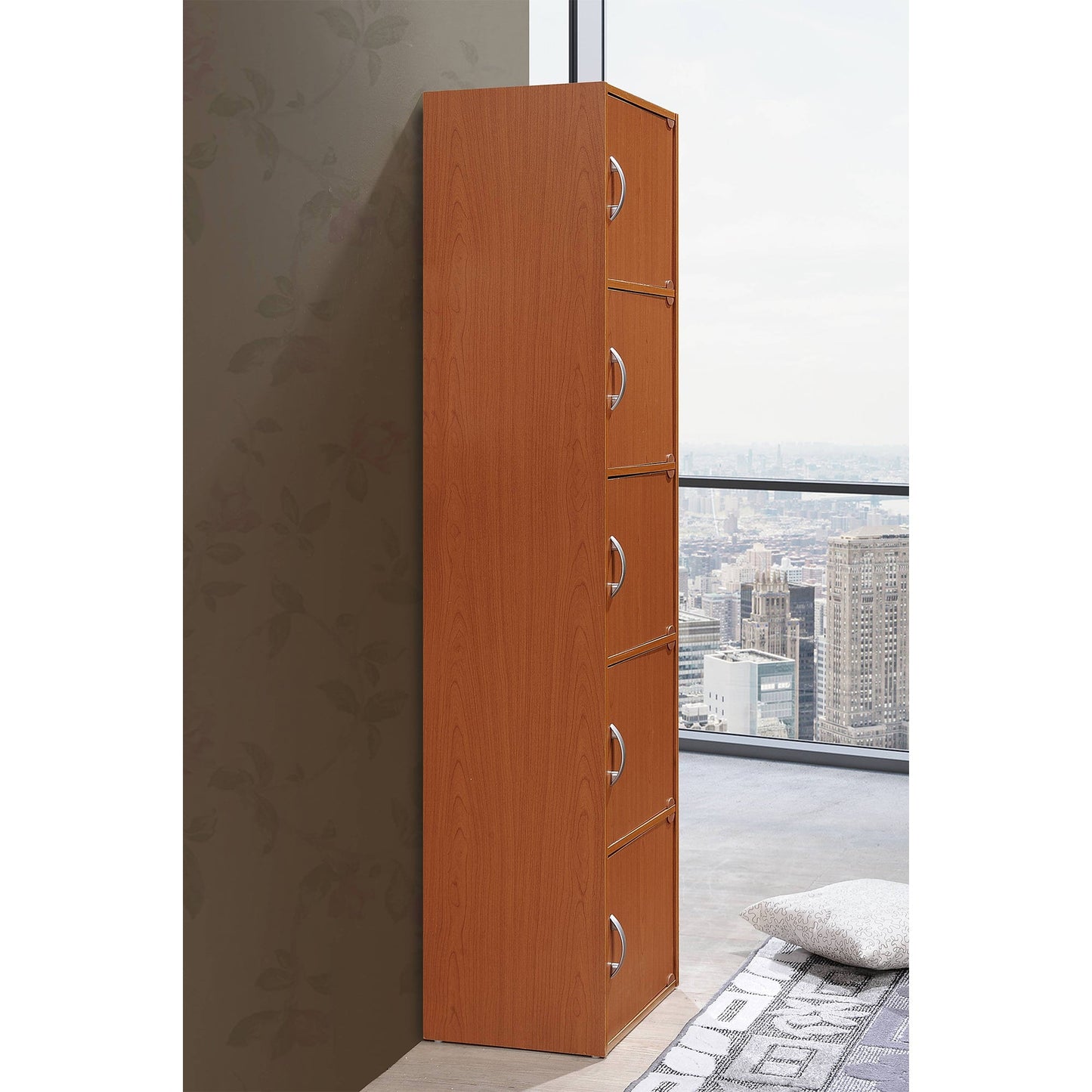 Hodedah 5 Shelf Home and Office Enclosed Organization Storage Cabinet, Cherry