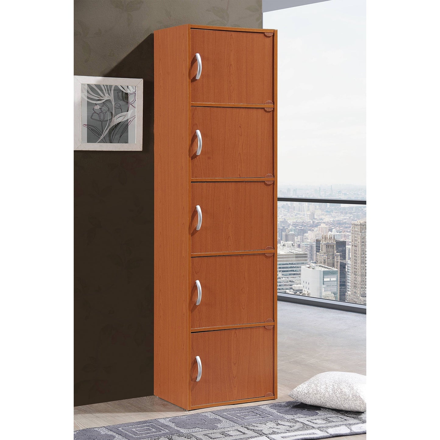 Hodedah 5 Shelf Home and Office Enclosed Organization Storage Cabinet, Cherry