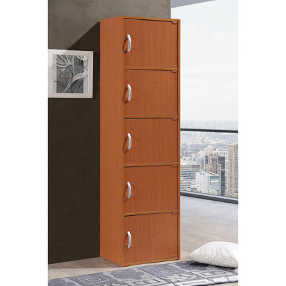 Hodedah 5 Shelf Home and Office Enclosed Organization Storage Cabinet, Cherry
