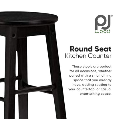 PJ Wood Classic Round-Seat 24 Inch Kitchen and Counter Stools, Black, Set of 2