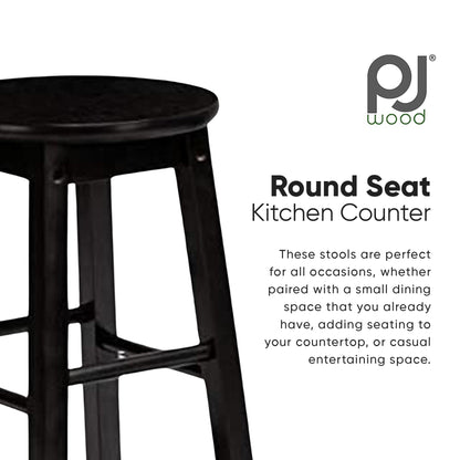 PJ Wood Classic Round-Seat 29 Inch Tall Kitchen Counter Stools, Black, Set of 2