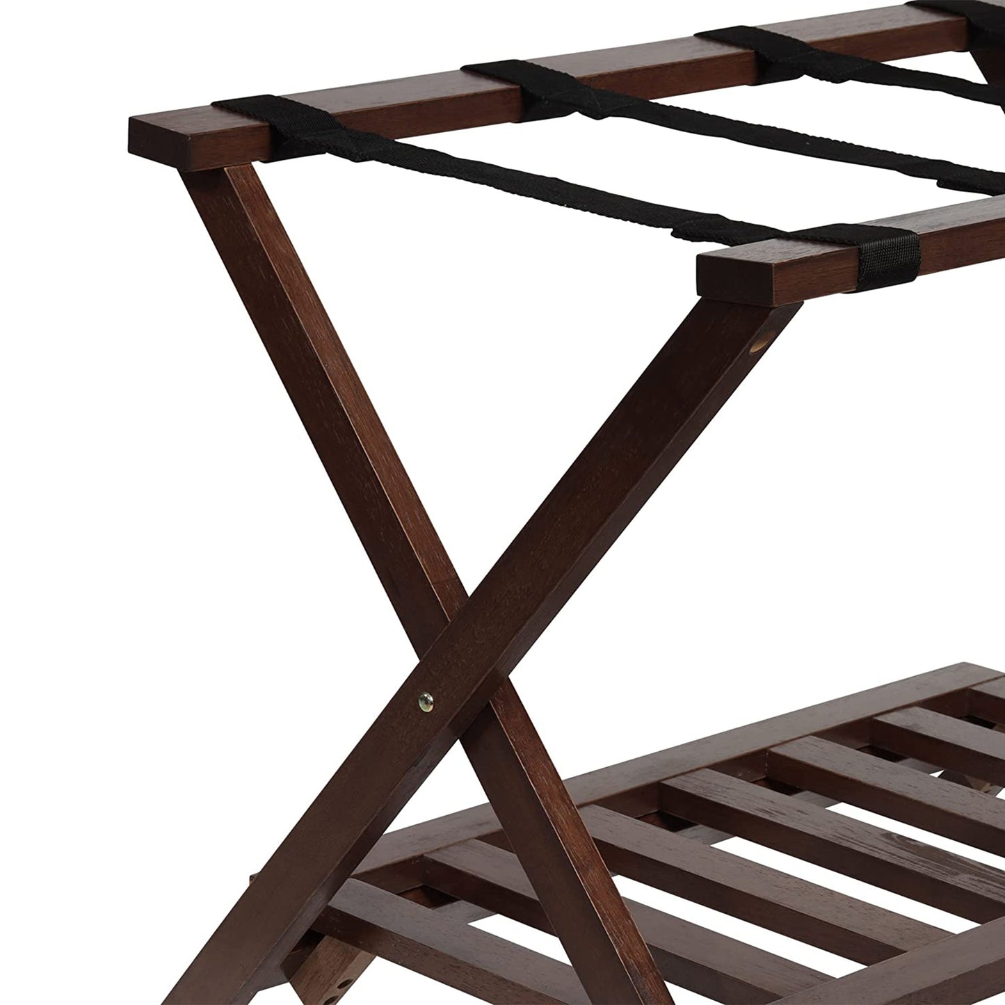 PJ Wood Hotel Style Wood Home Folding Suitcase Luggage Rack with Shelf, Walnut - Find Fresh Goods