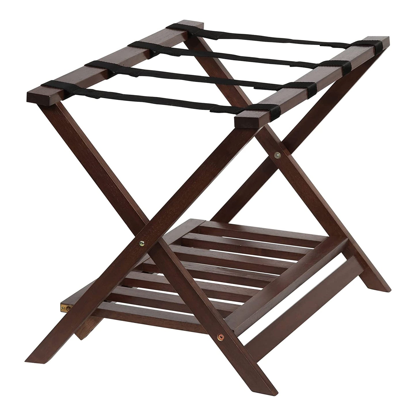 PJ Wood Hotel Style Wood Home Folding Suitcase Luggage Rack with Shelf, Walnut - Find Fresh Goods