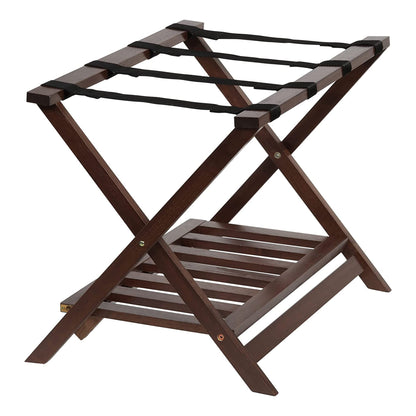PJ Wood Hotel Style Wood Home Folding Suitcase Luggage Rack with Shelf, Walnut - Find Fresh Goods