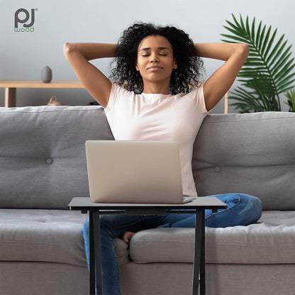 PJ Wood Folding TV Tray, Collapsible Portable Snack Tables, Black, 2 Piece Set