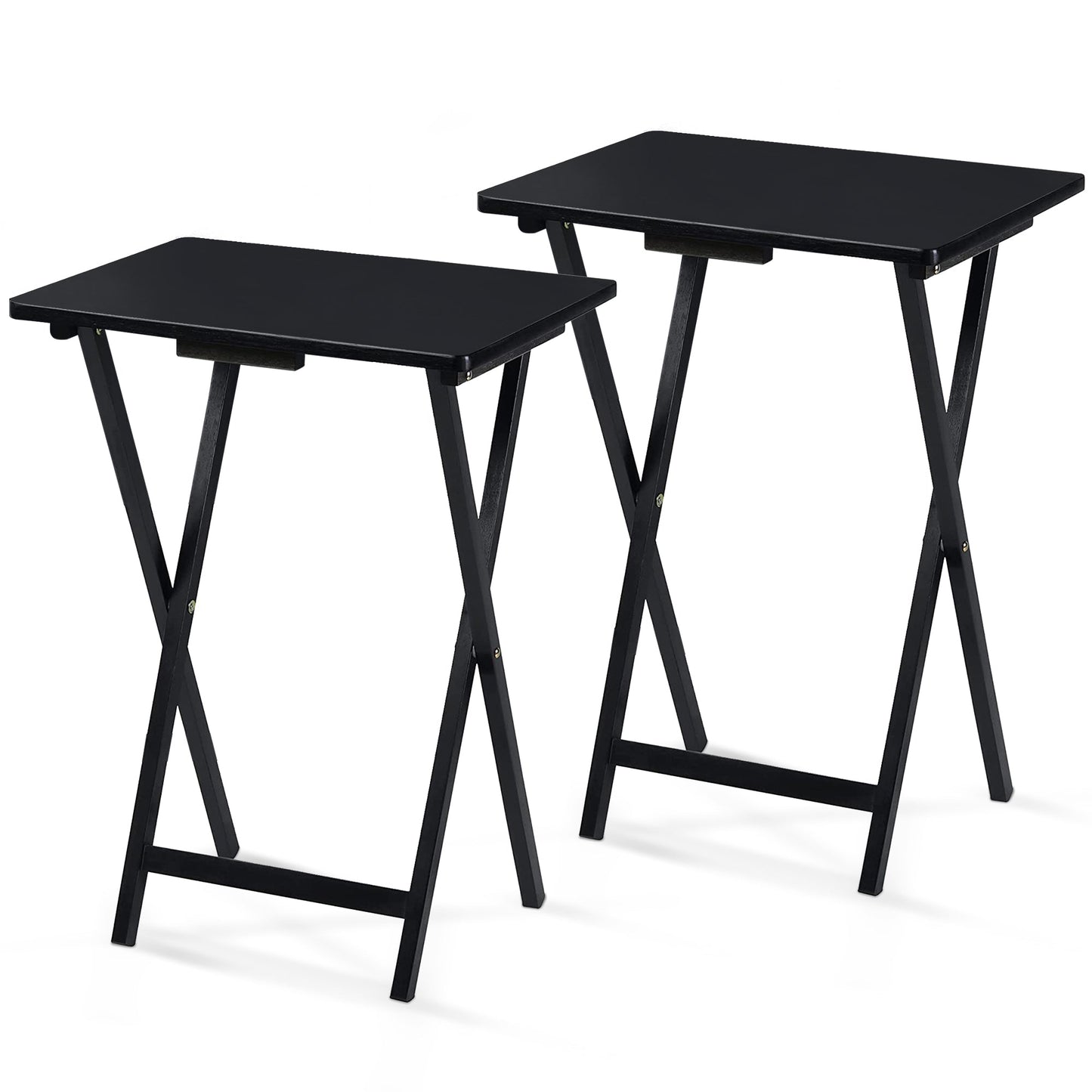 PJ Wood Folding TV Tray, Collapsible Portable Snack Tables, Black, 2 Piece Set