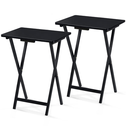 PJ Wood Folding TV Tray, Collapsible Portable Snack Tables, Black, 2 Piece Set