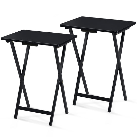 PJ Wood Folding TV Tray, Collapsible Portable Snack Tables, Black, 2 Piece Set