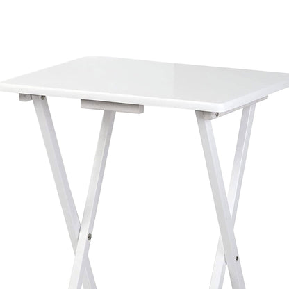 PJ Wood Solid Wood Compact Folding TV Tray and Snack Tables, White, 2 Piece Set