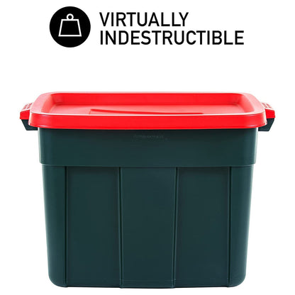 Rubbermaid Roughneck 18 Gal Plastic Holiday Storage Tote, Green and Red (6 Pack)