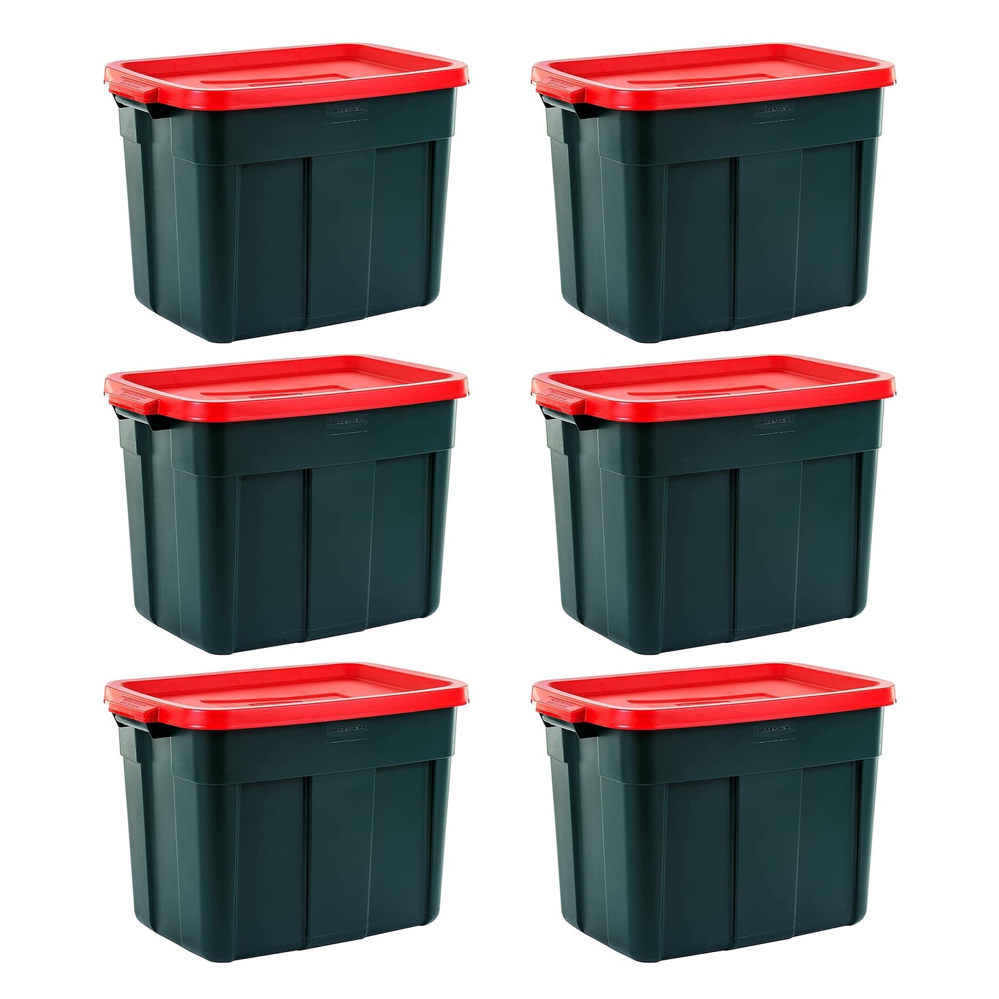 Rubbermaid Roughneck 18 Gal Plastic Holiday Storage Tote, Green and Red (6 Pack)