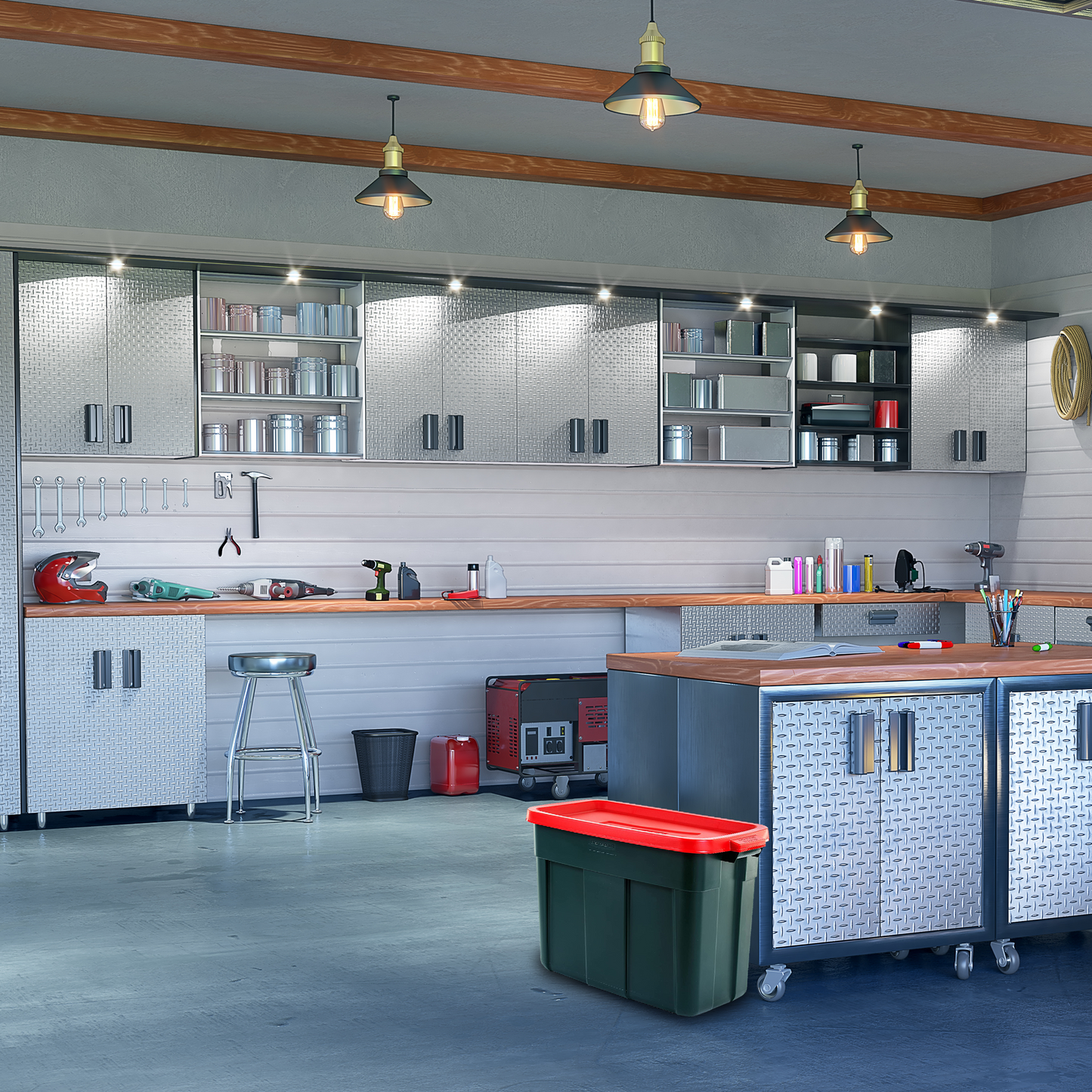 Rubbermaid Roughneck 18 Gal Plastic Holiday Storage Tote, Green and Red (6 Pack)