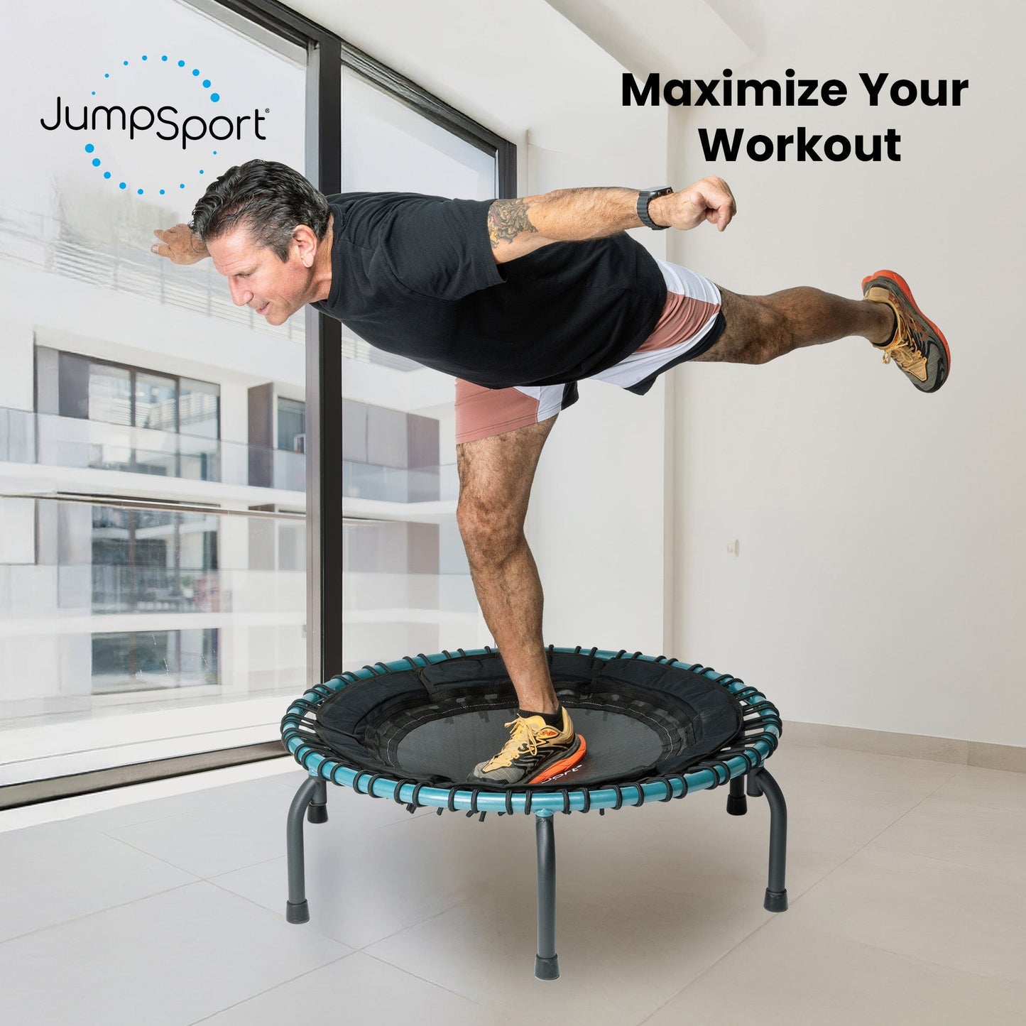 JumpSport 250 Workout Rebounder for Adults, 39" Mini Fitness Trampoline, Teal