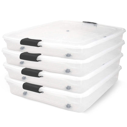 Homz 56 Qt Full/Queen Underbed Clear Plastic Latching Storage Container, 4 Pack