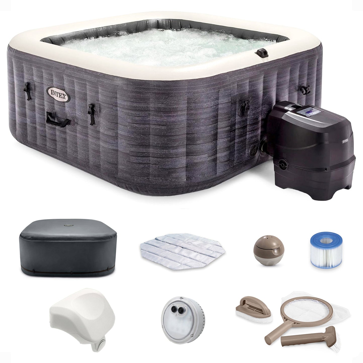 Intex PureSpa Plus Inflatable Square Hot Tub Spa with Maintenance Accessory Kit