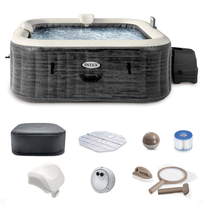 Intex PureSpa Plus Inflatable Square Hot Tub Spa with Maintenance Accessory Kit
