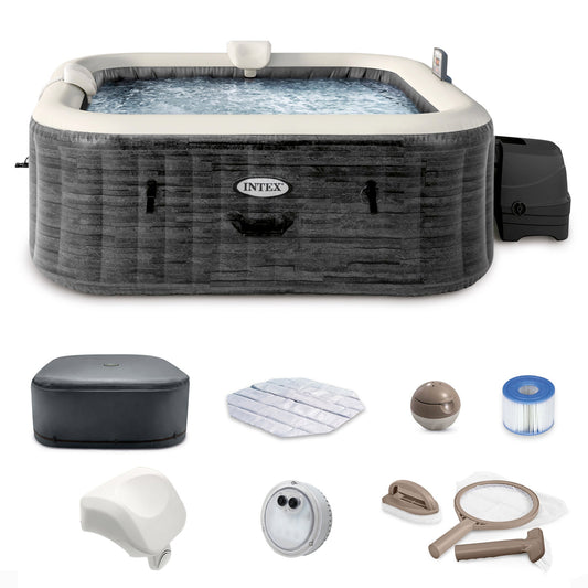 Intex PureSpa Plus Inflatable Square Hot Tub Spa with Maintenance Accessory Kit