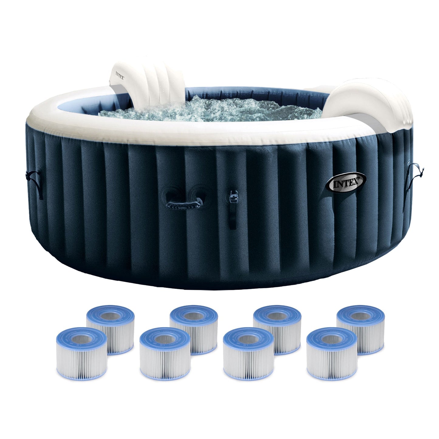 INTEX PureSpa Plus Inflatable Bubble Jet Hot Tub & Replacement Filters (8 Pack)