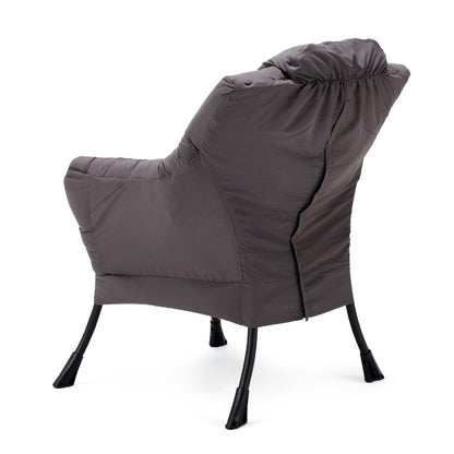 JOMEED Modern Plush Fabric Lazy Accent Chair with Armrests and Side Pocket, Grey