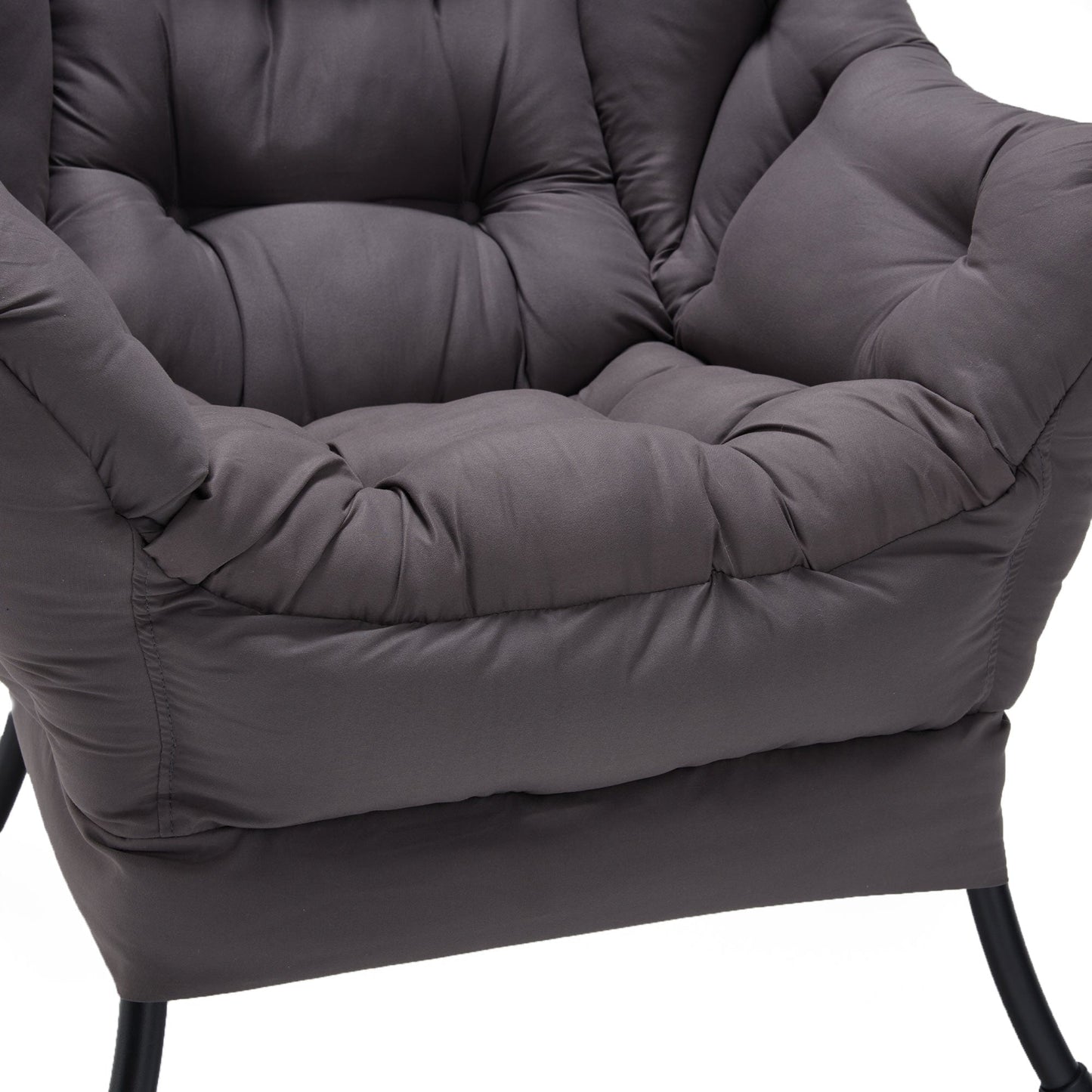 JOMEED Modern Plush Fabric Lazy Accent Chair with Armrests and Side Pocket, Grey