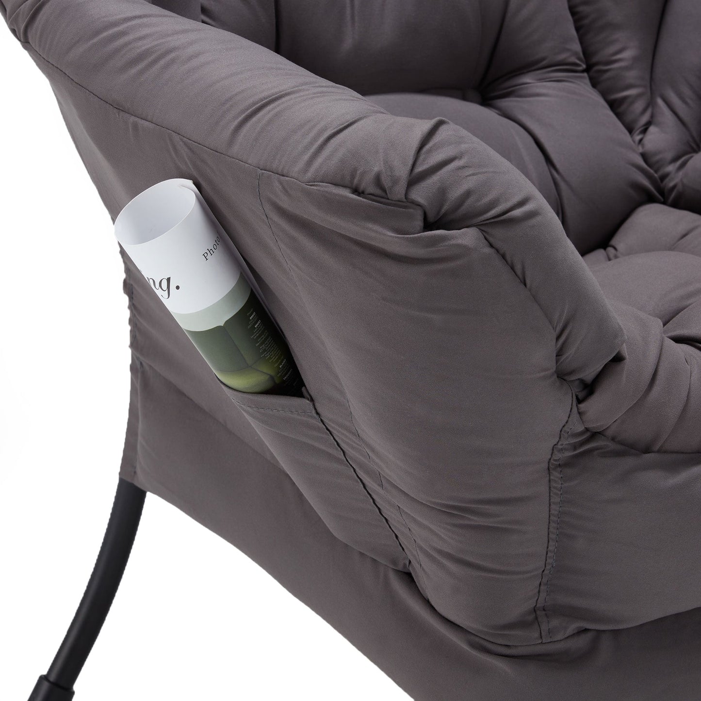 JOMEED Modern Plush Fabric Lazy Accent Chair with Armrests and Side Pocket, Grey