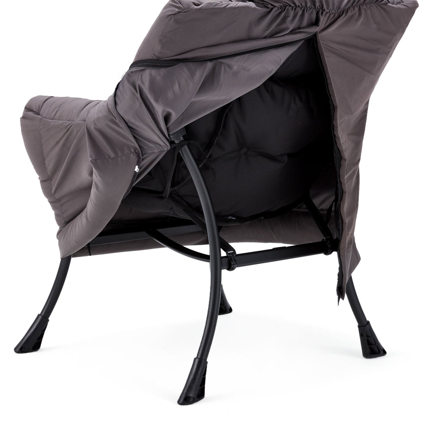 JOMEED Modern Plush Fabric Lazy Accent Chair with Armrests and Side Pocket, Grey