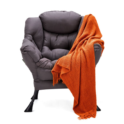 JOMEED Modern Plush Fabric Lazy Accent Chair with Armrests and Side Pocket, Grey