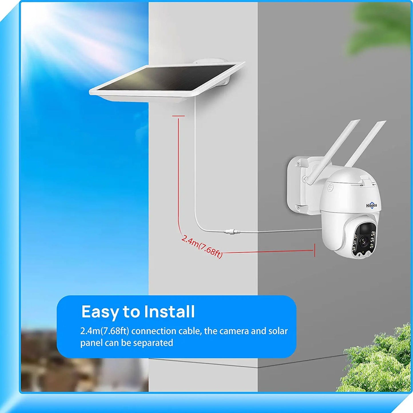 Hiseeu 3MP Outdoor Solar Powered Wireless Security Camera w/ Color Night Vision