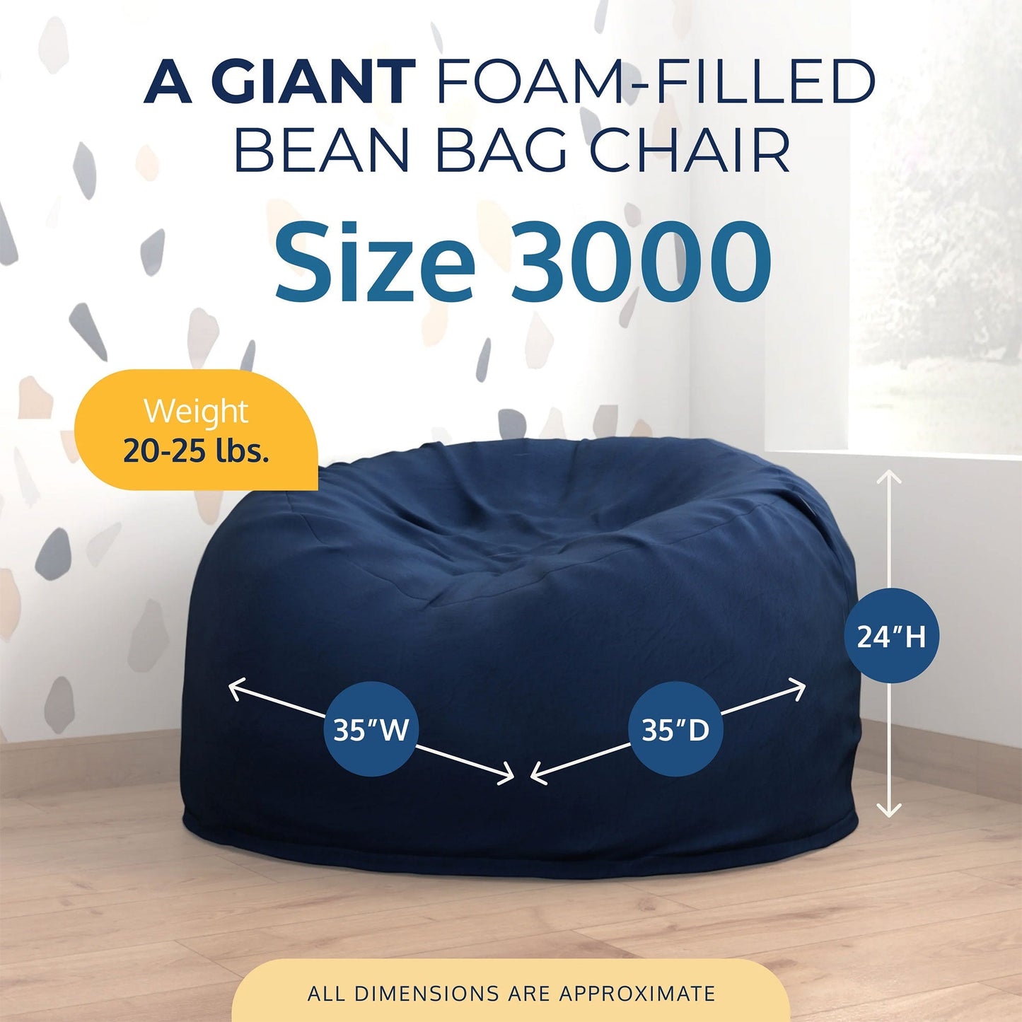 Ultimate Sack 3ft Bean Bag Chair, Oversized Indoor Comfy Lounger, Navy Suede